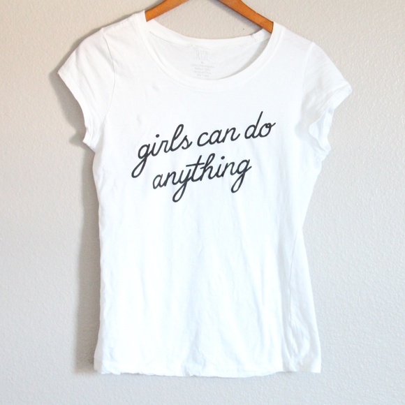 Freeze Tops - 4/$20 Girls Can Do Anything Graphic White Tee Top